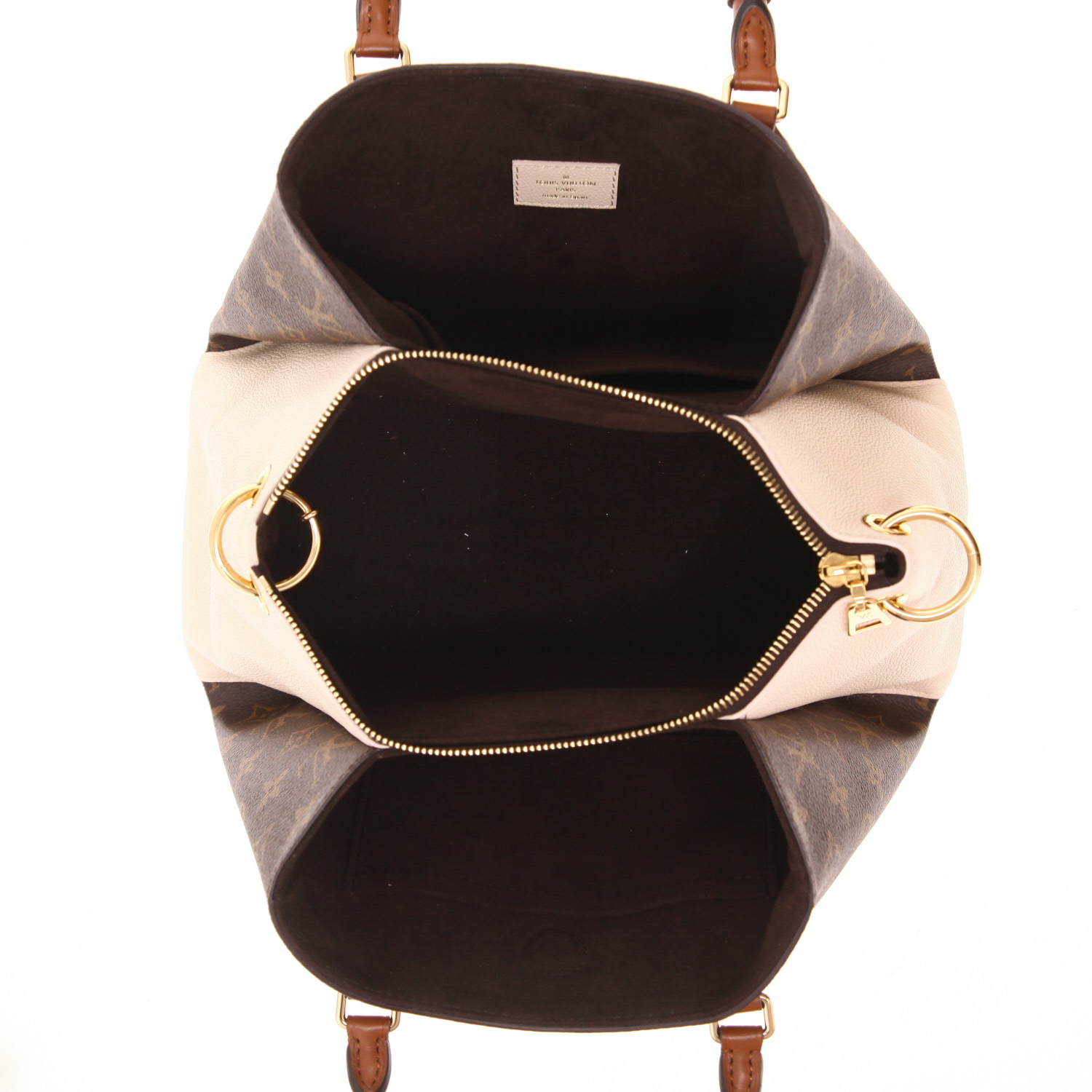 Borsa Louis Vuitton  Opéra in pelle beige e marrone e tela monogram marrone - Detail D3