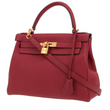 Borsa Hermès  Kelly 28 cm in pelle togo rosso granata