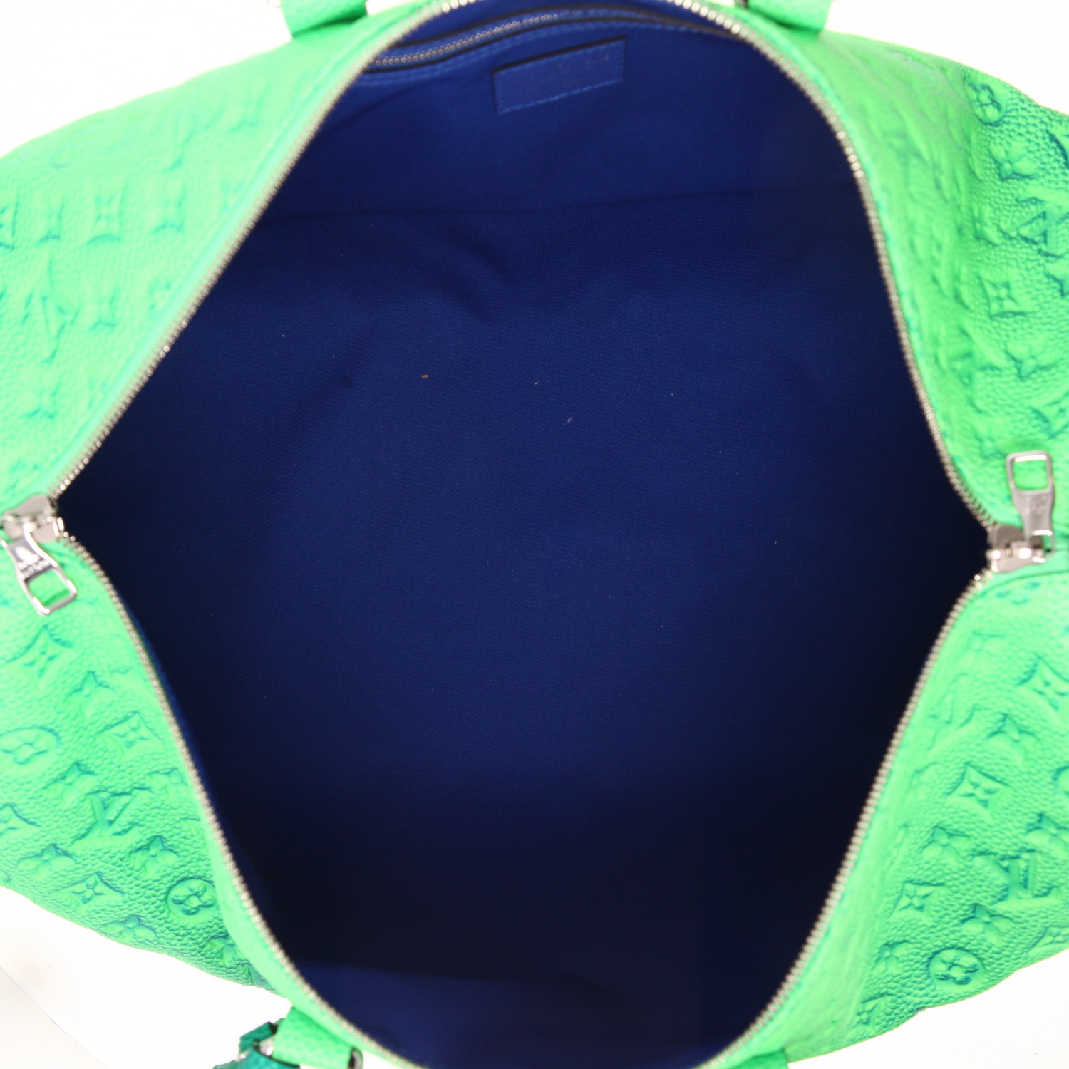 Borsa weekend Louis Vuitton  Keepall Editions Limitées in pelle monogram con stampa verde e blu - Detail D3