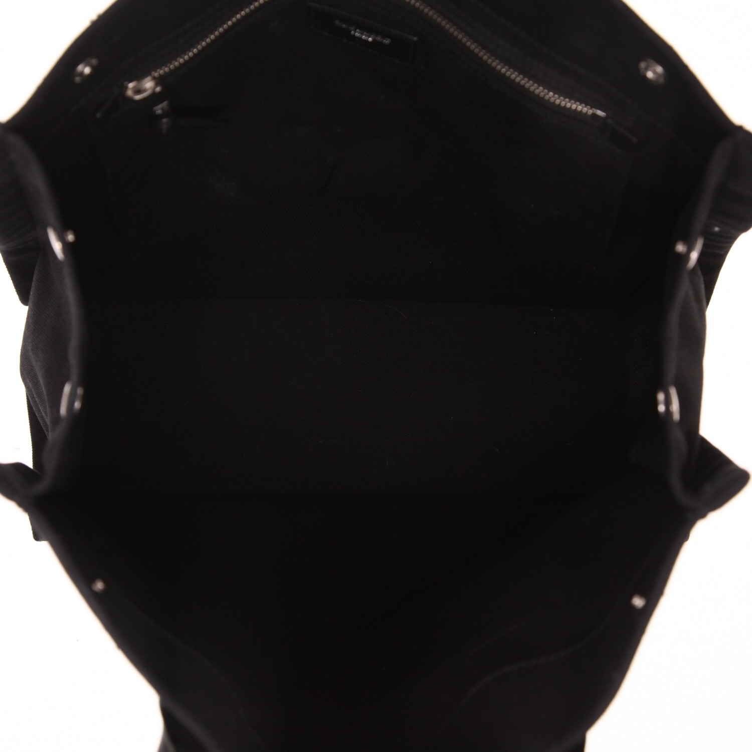 Borsa shopping Saint Laurent Rive Gauche in tela nera e pelle nera - Detail D3