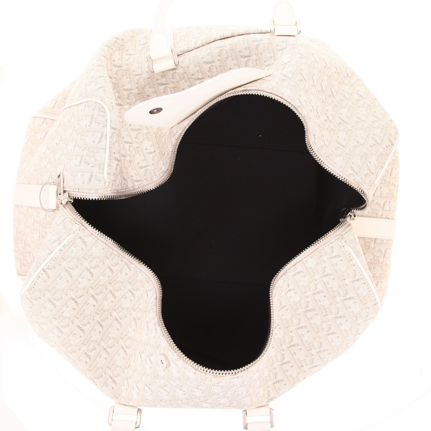 Dior  Lingot 50 travel bag  in white monogram canvas Oblique  and white leather - Detail D3