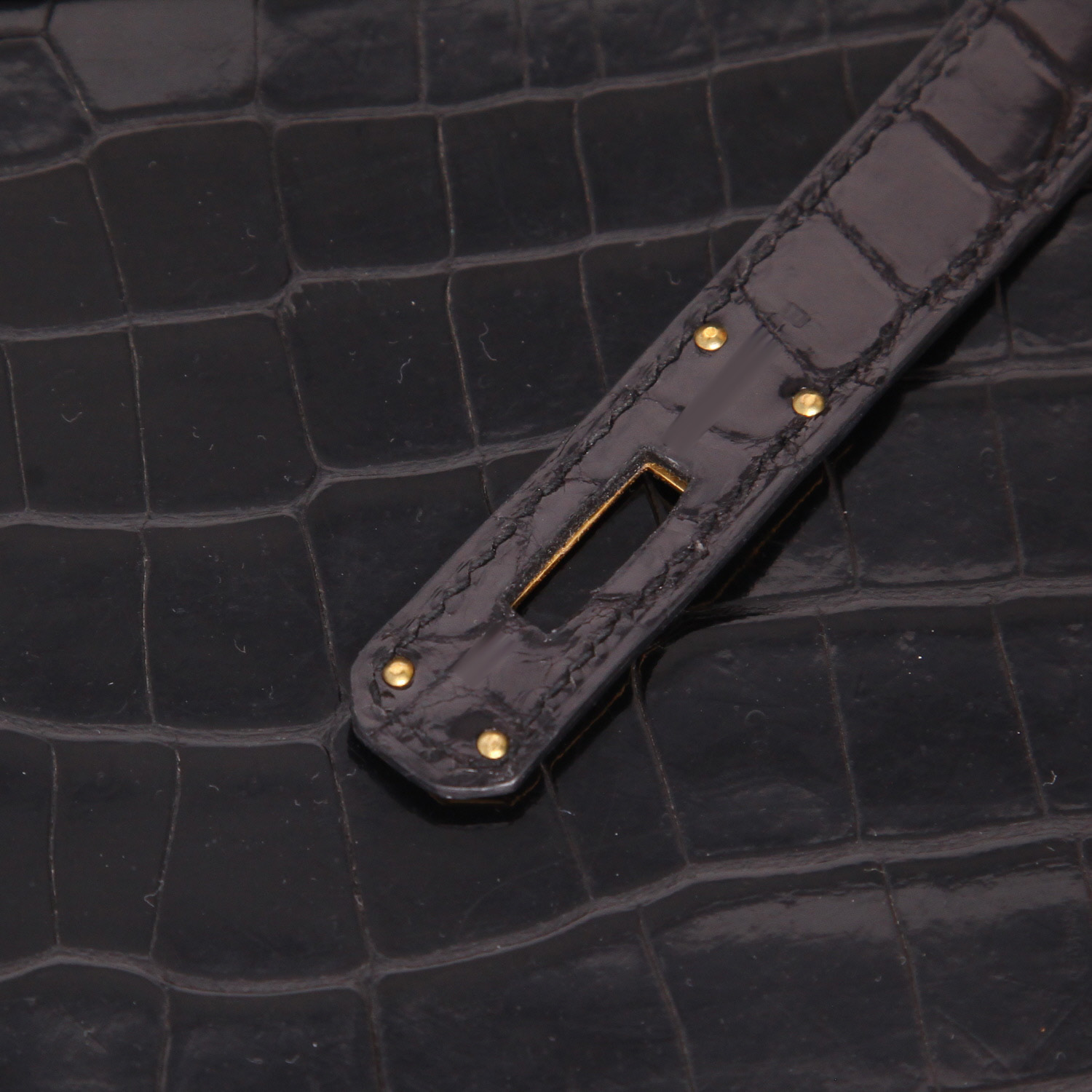 Bolso de mano Hermès  Kelly 35 cm en cocodrilo negro - Detail D4