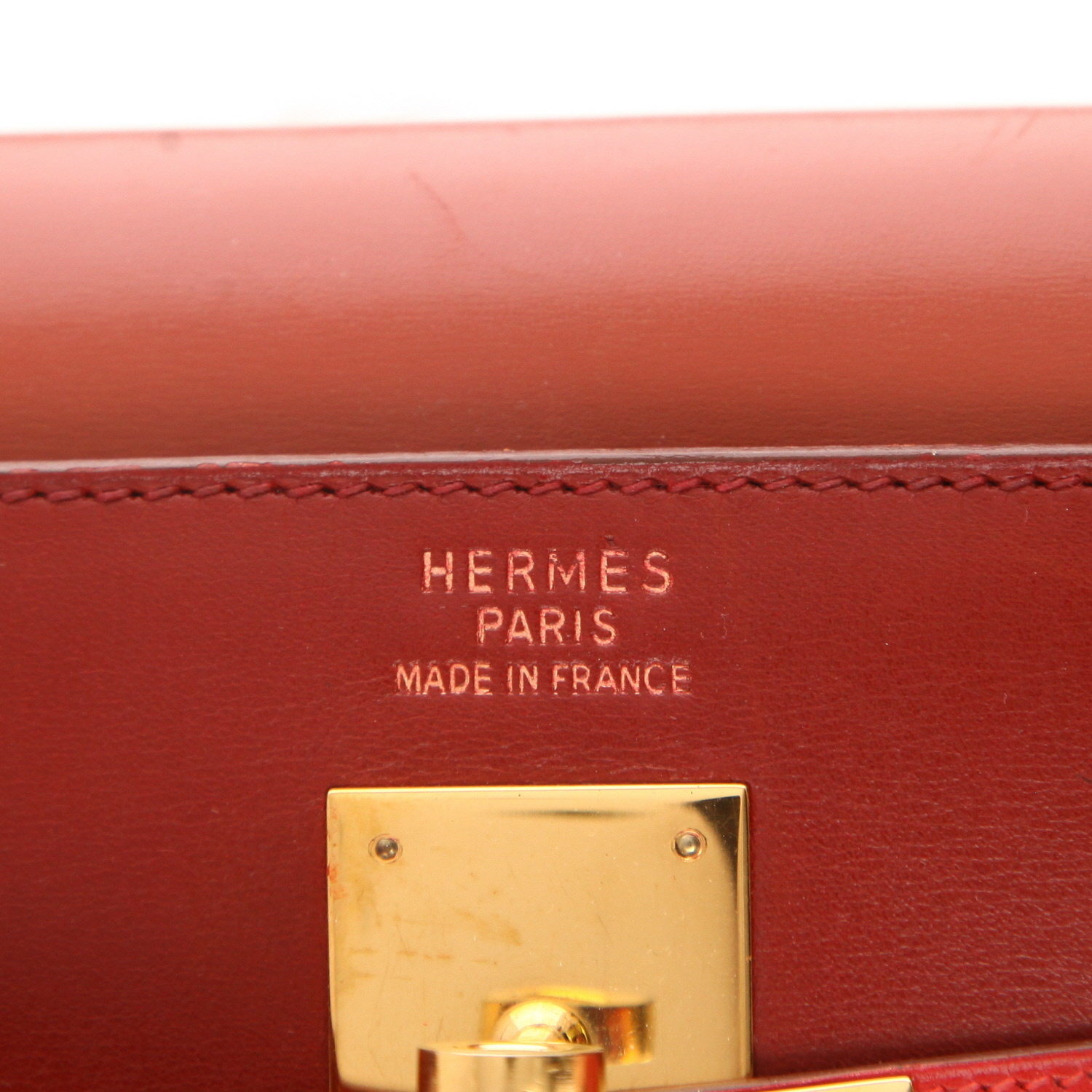 Hermès  Kelly 35 cm handbag  in tricolor, burgundy, red and orange box leather - Detail D2