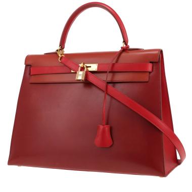 Sac à main Hermès  Kelly 35 cm en cuir box tricolore, bordeaux, rouge et orange