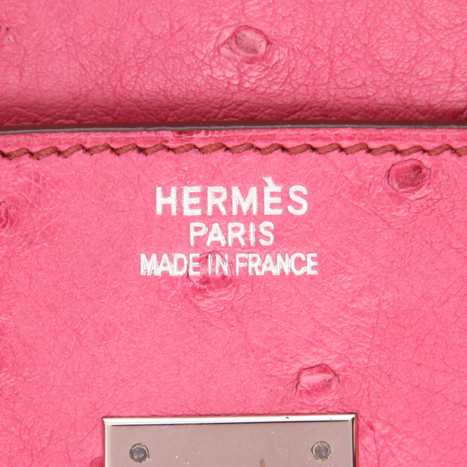 Sac à main Hermès  Birkin 35 cm en autruche rose - Detail D2