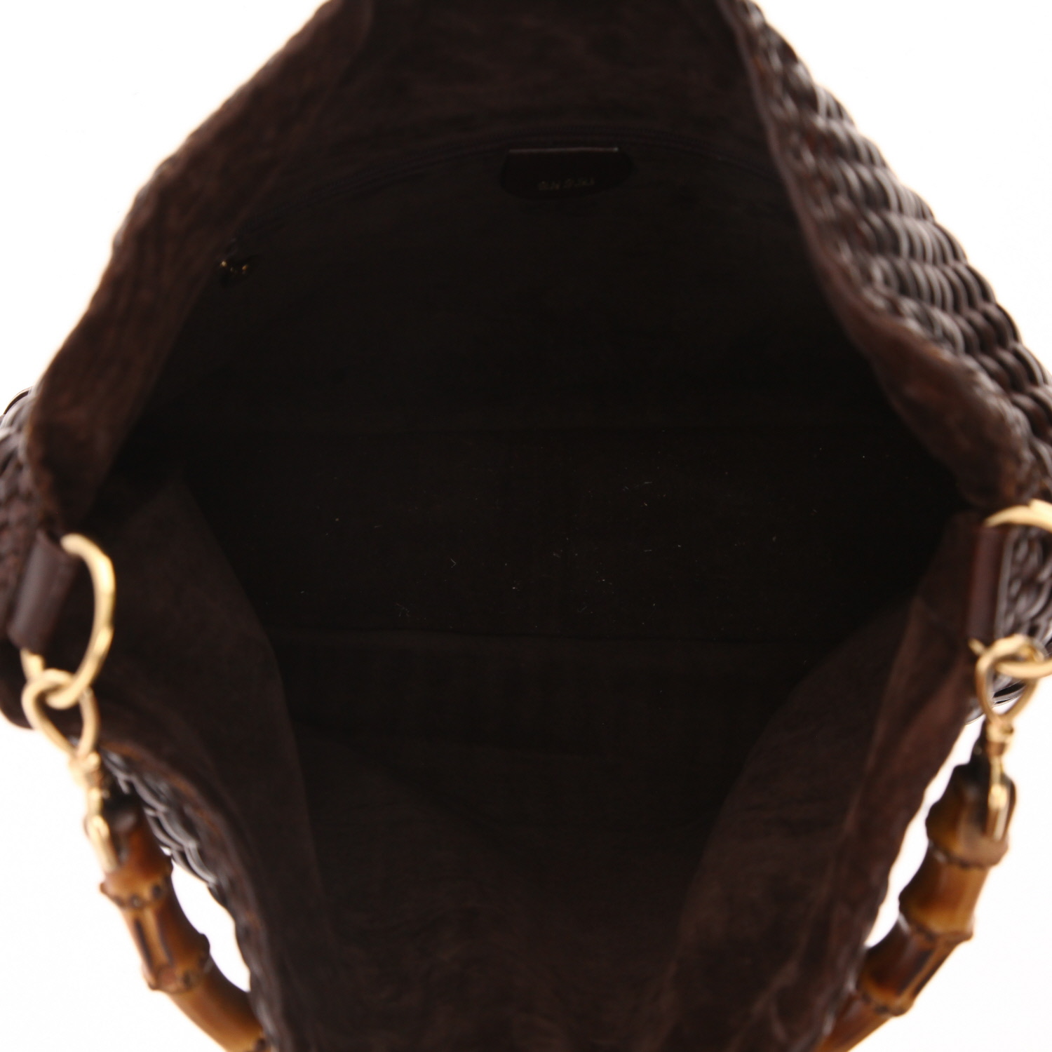 Gucci   handbag  in brown braided leather  and bamboo - Detail D3