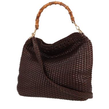 Gucci   handbag  in brown braided leather  and bamboo