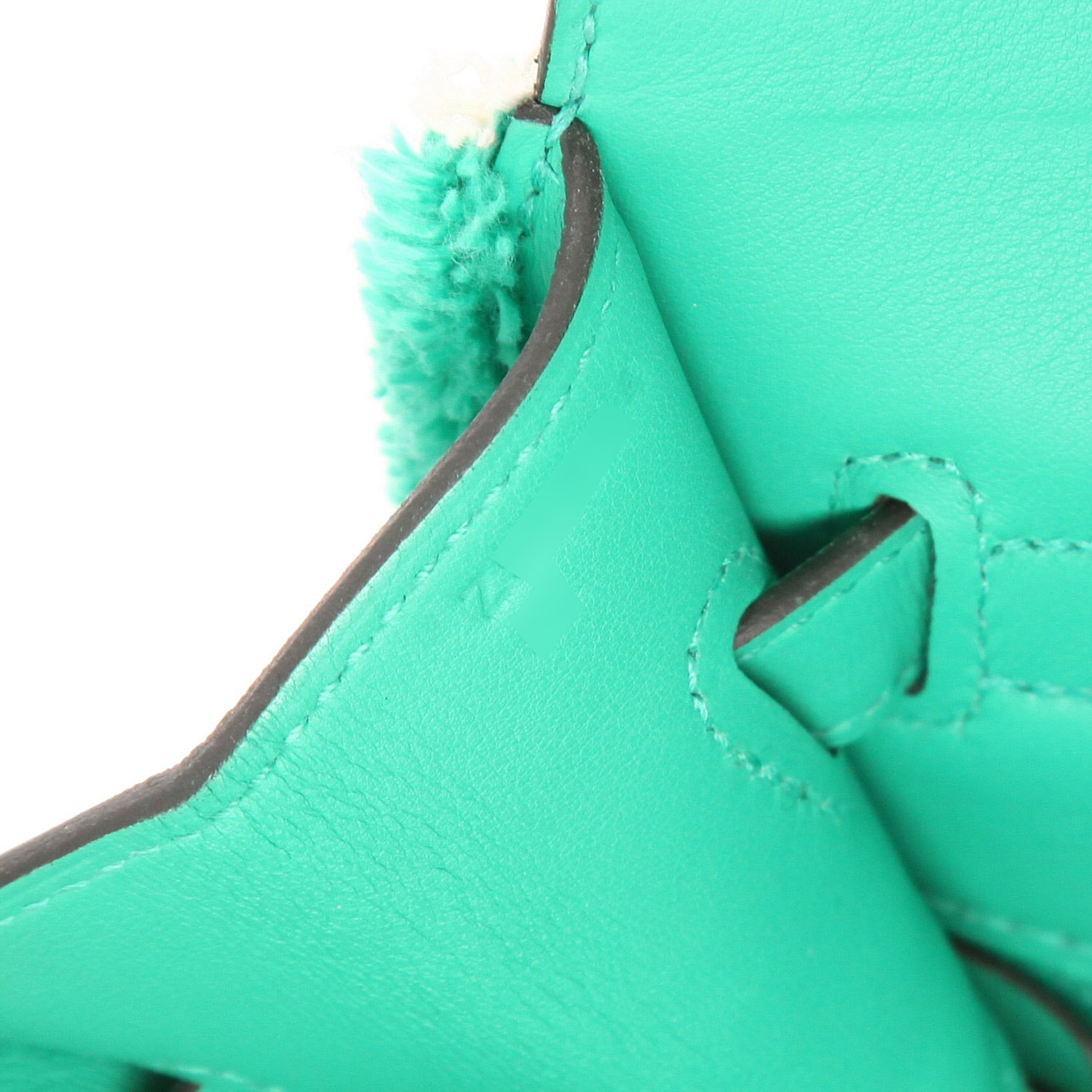 Sac à main Hermès  Birkin 35 cm Fray Fray en toile vert Menthe et beige et cuir Swift vert Menthe - Detail D4