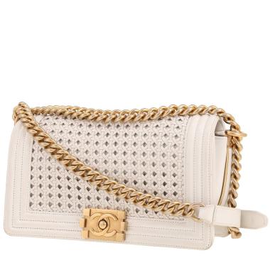 Sac bandoulière Chanel  Boy en cuir cannage blanc