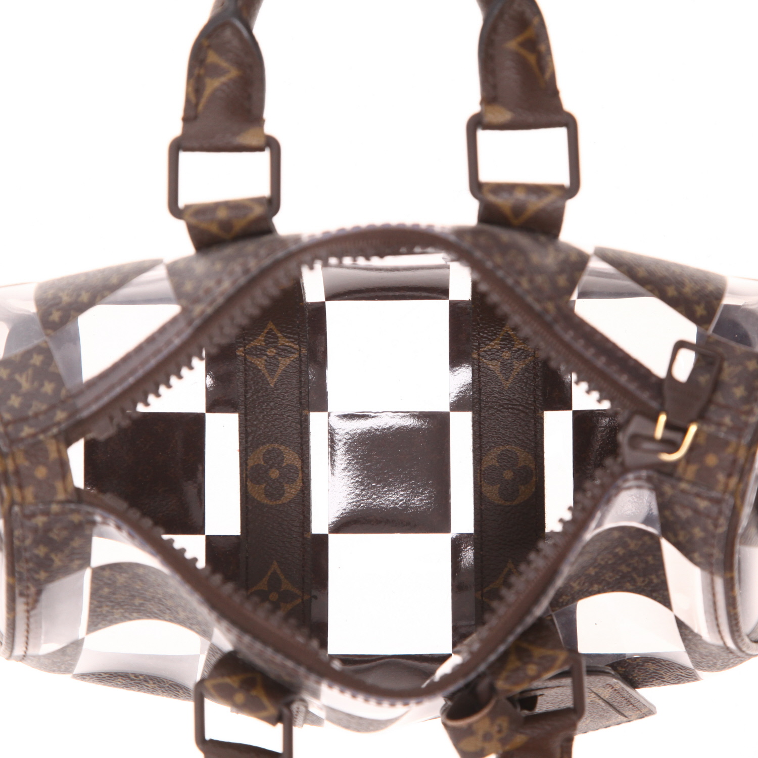 Borsa a tracolla Louis Vuitton Keepall XS in plastica trasparente e tela Monogram - Detail D3