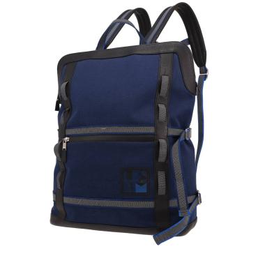 Sac à dos Hermès   en toile Bleu Saphir et cuir noir
