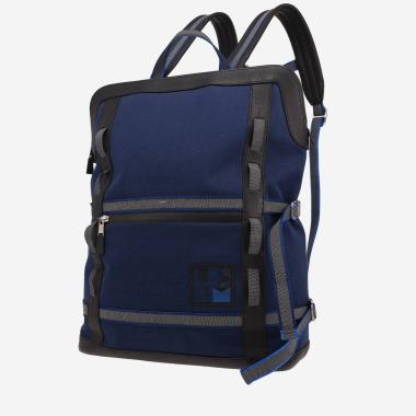 Hermès rucksack in Sapphire Blue canvas and black leather