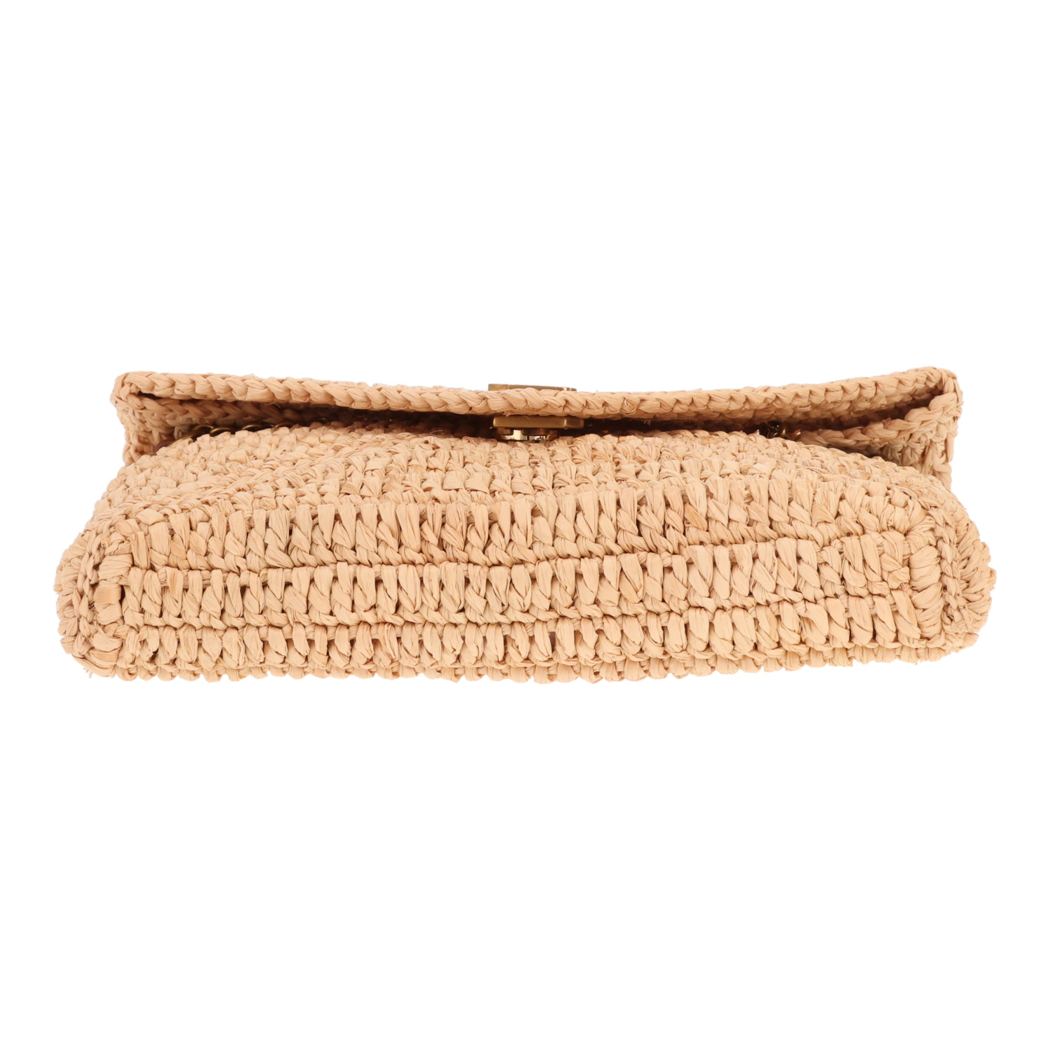 Saint Laurent Cassandre shoulder bag in beige raffia - Detail D1