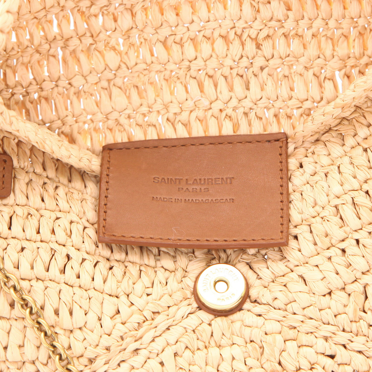 Sac bandoulière Saint Laurent  Cassandre en raphia beige - Detail D2