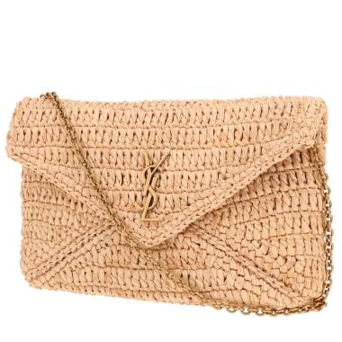 Borsa a tracolla Saint Laurent Cassandre in rafia beige
