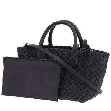 Sac à main Bottega Veneta  Cabat petit modèle  en cuir intrecciato bleu-marine