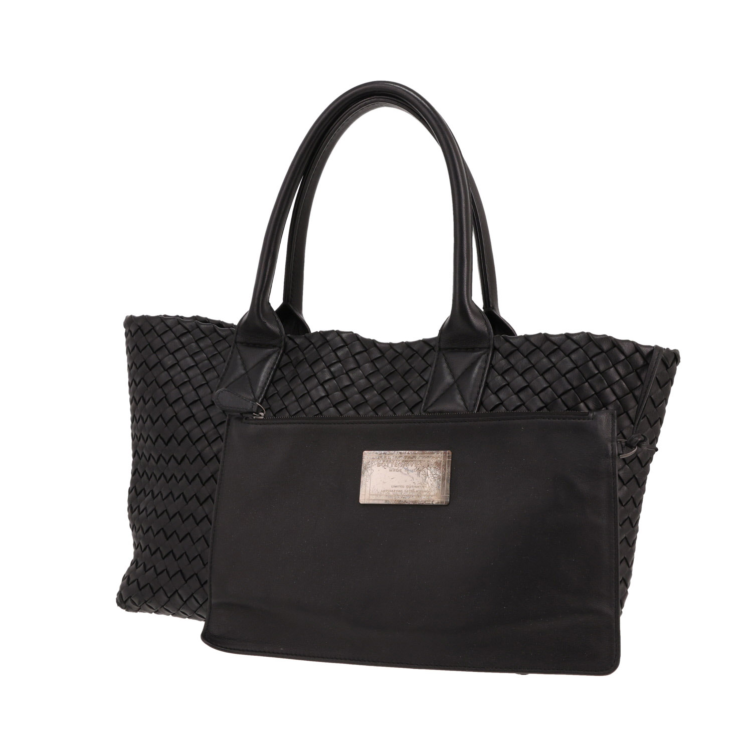 Borsa shopping Bottega Veneta, modello Cabat medio, in pelle intrecciata nera - Detail D4