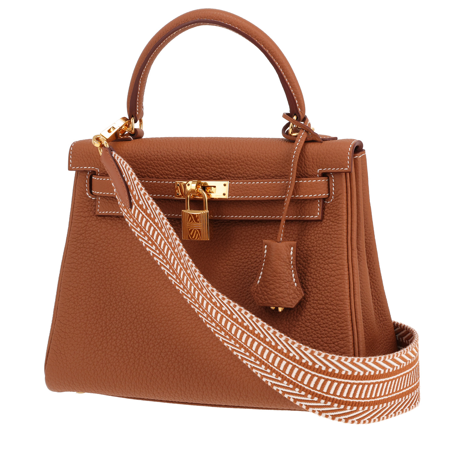 Hermès Kelly handbag, 25 cm, in gold Togo leather - Detail D5