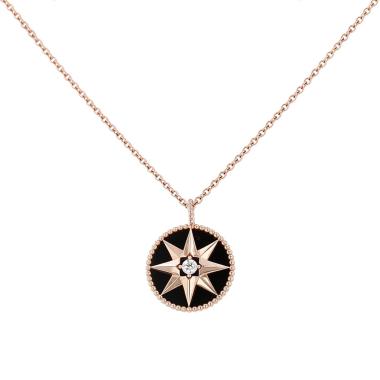 Sautoir Dior Rose des vents moyen modèle en or rose, onyx et diamant