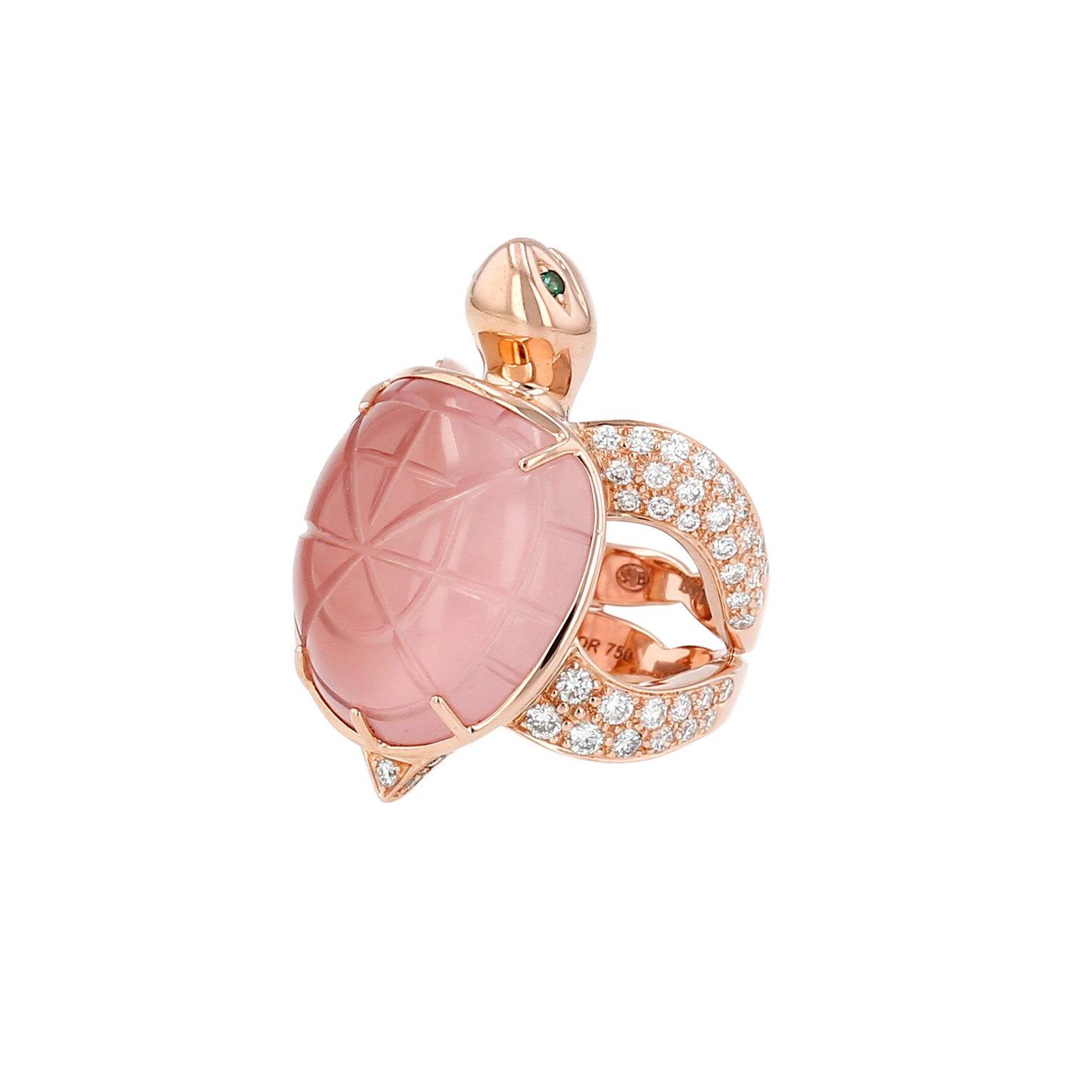 Anello Boucheron Honu, “La Tartaruga” in oro rosa, diamanti e quarzo rosa - Detail D1