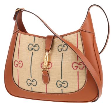 Sac à main Gucci  Jackie en raffia beige et cuir marron