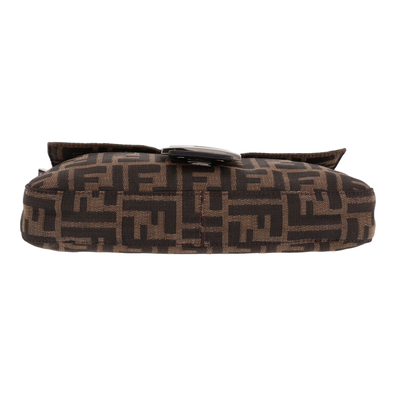 Borsa Fendi Baguette in tela marrone con logo e pelle marrone - Detail D1