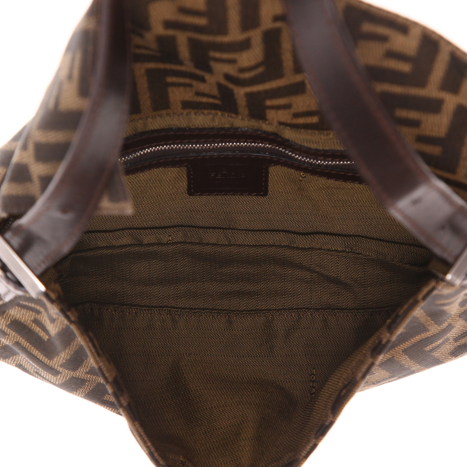 Borsa Fendi Baguette in tela marrone con logo e pelle marrone - Detail D3