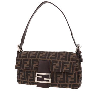 Borsa Fendi Baguette in tela marrone con logo e pelle marrone