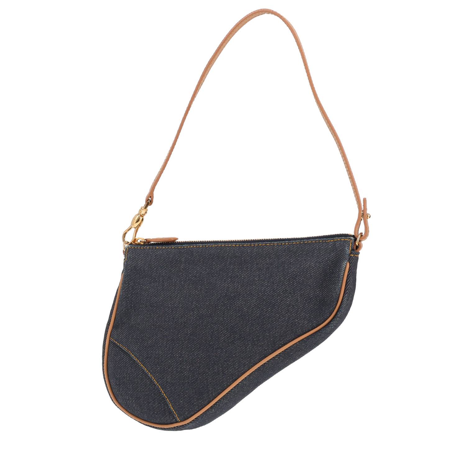 Sac à main Dior Pochette Saddle en toile denim bleu-marine et cuir
