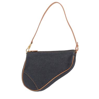 Borsa Dior  Pochette Saddle in tela denim blu navy e pelle marrone