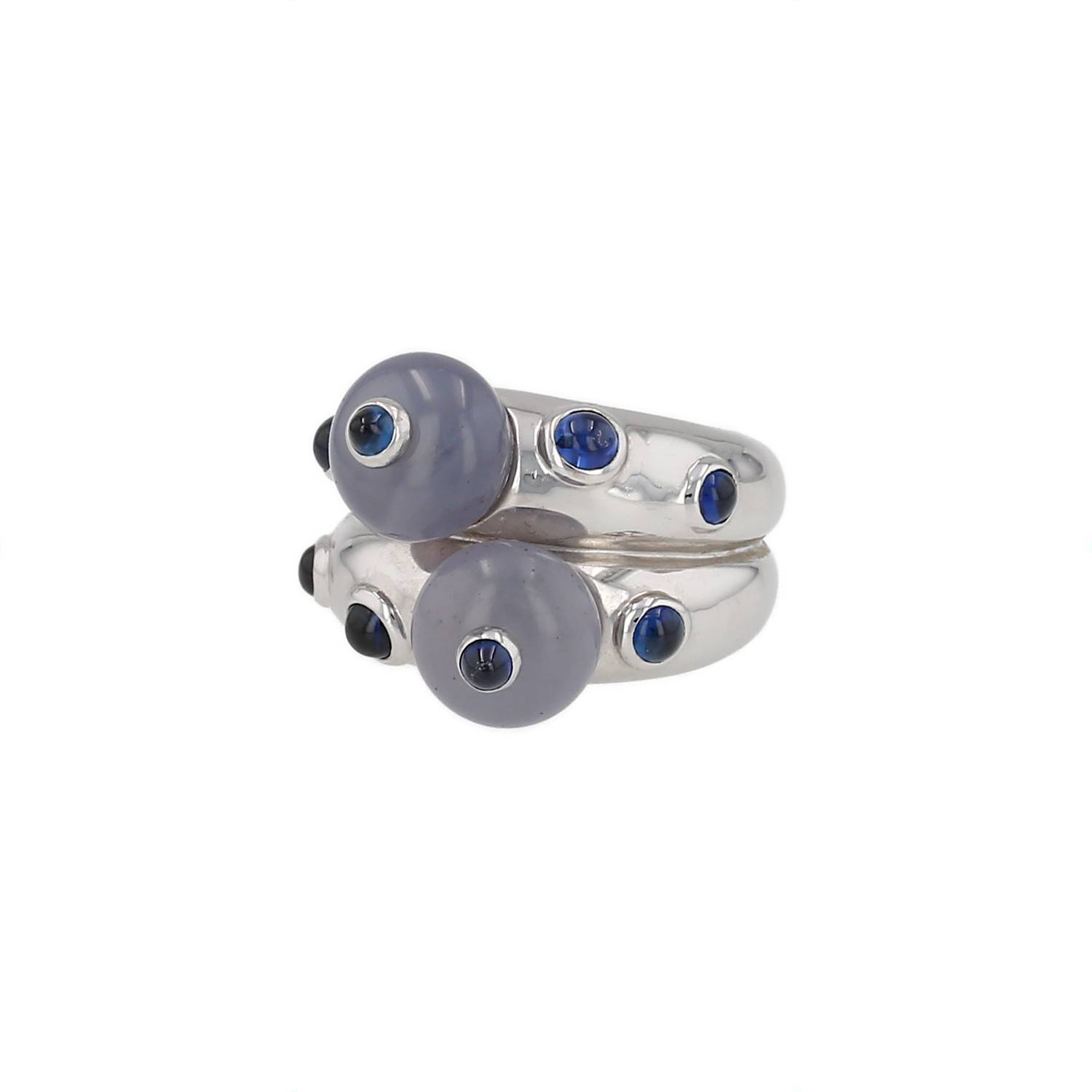 Bague Fred Hémisphère Or Blanc Calcédoine Saphirs Occasion Bague Fred Hémisphère Or Blanc Calcédoine Saphirs Occasion