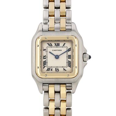 Reloj Cartier Panthère, modelo pequeño, en oro y acero. Ref.: Cartier - 6692. Hacia 1990