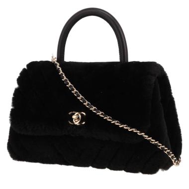 Borsa Chanel  Coco Handle in pelliccia sintetica nera e pelle nera