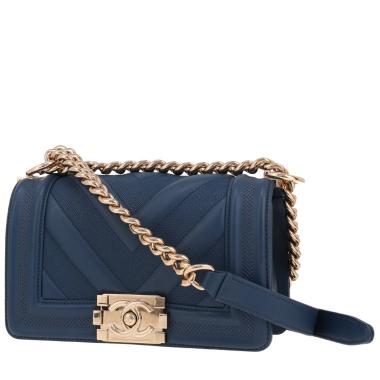 Borsa a tracolla Chanel  Boy modello piccolo  in pelle trapuntata a zigzag blu