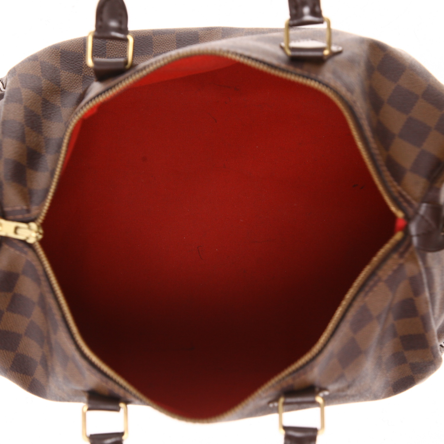 Sac à main Louis Vuitton  Speedy 35 en toile damier ébène et cuir marron - Detail D3