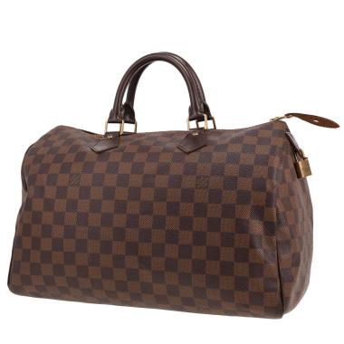 Louis Vuitton  Speedy 35 handbag  in ebene damier canvas  and brown leather