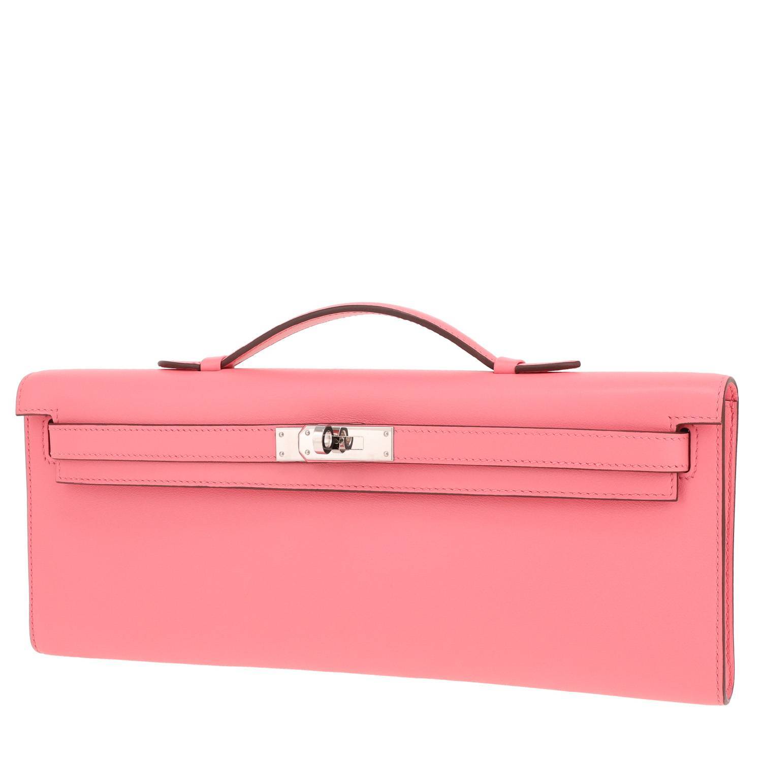Pochette Hermès Kelly Cut en cuir Swift rose Azalée