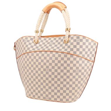 Bolso Cabás Louis Vuitton  Pampelonne modelo grande  en lona a cuadros azul celeste y cuero natural