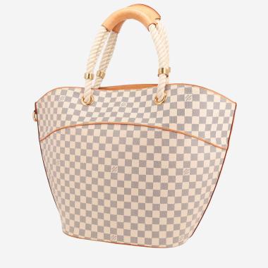 Sac cabas Louis Vuitton  Pampelonne grand modèle  en toile damier azur et cuir naturel
