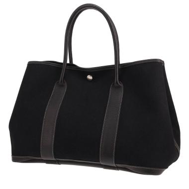 Borsa shopping Hermès “Garden Party” in tela nera e pelle nera