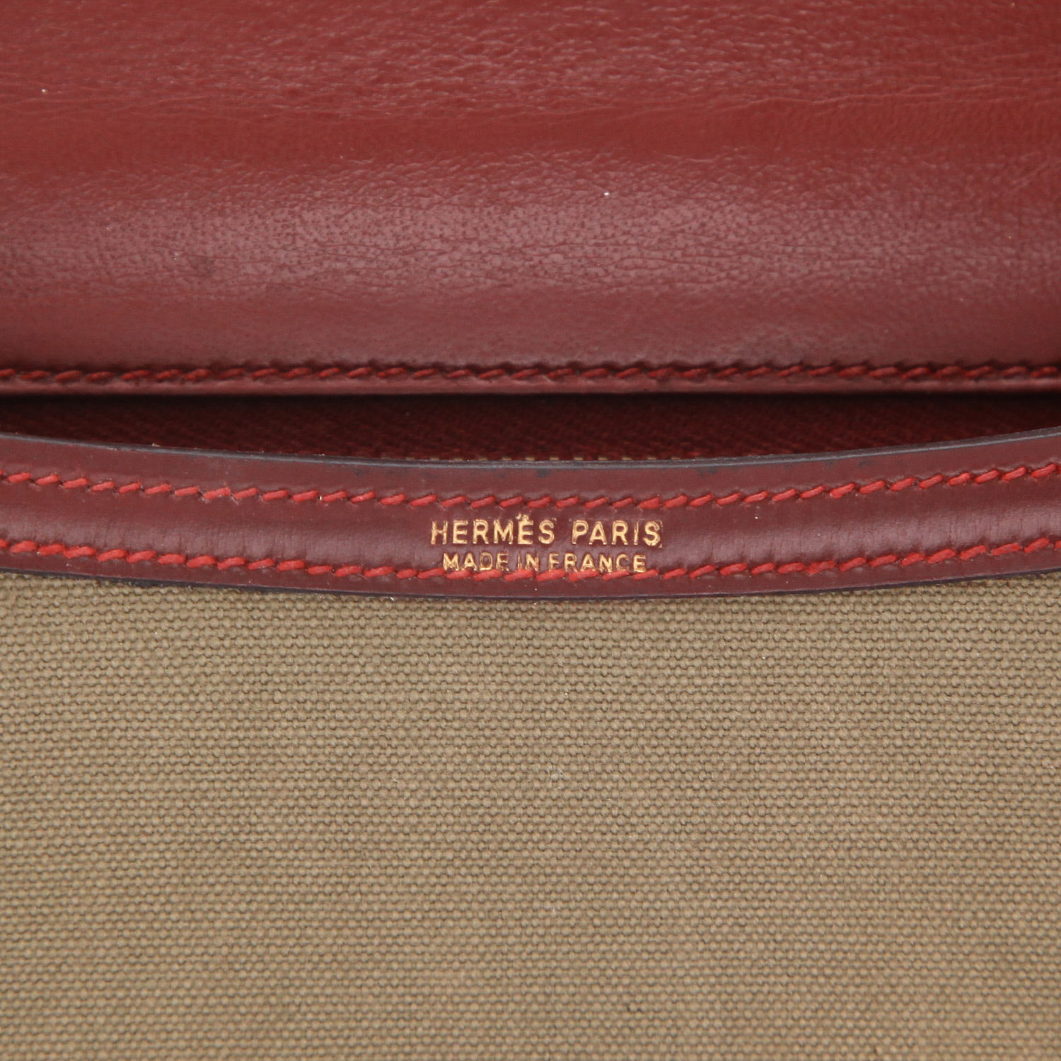 Borsa Hermès Constance da 24 cm in tela verde-kaki e pelle Bordeaux - Detail D2