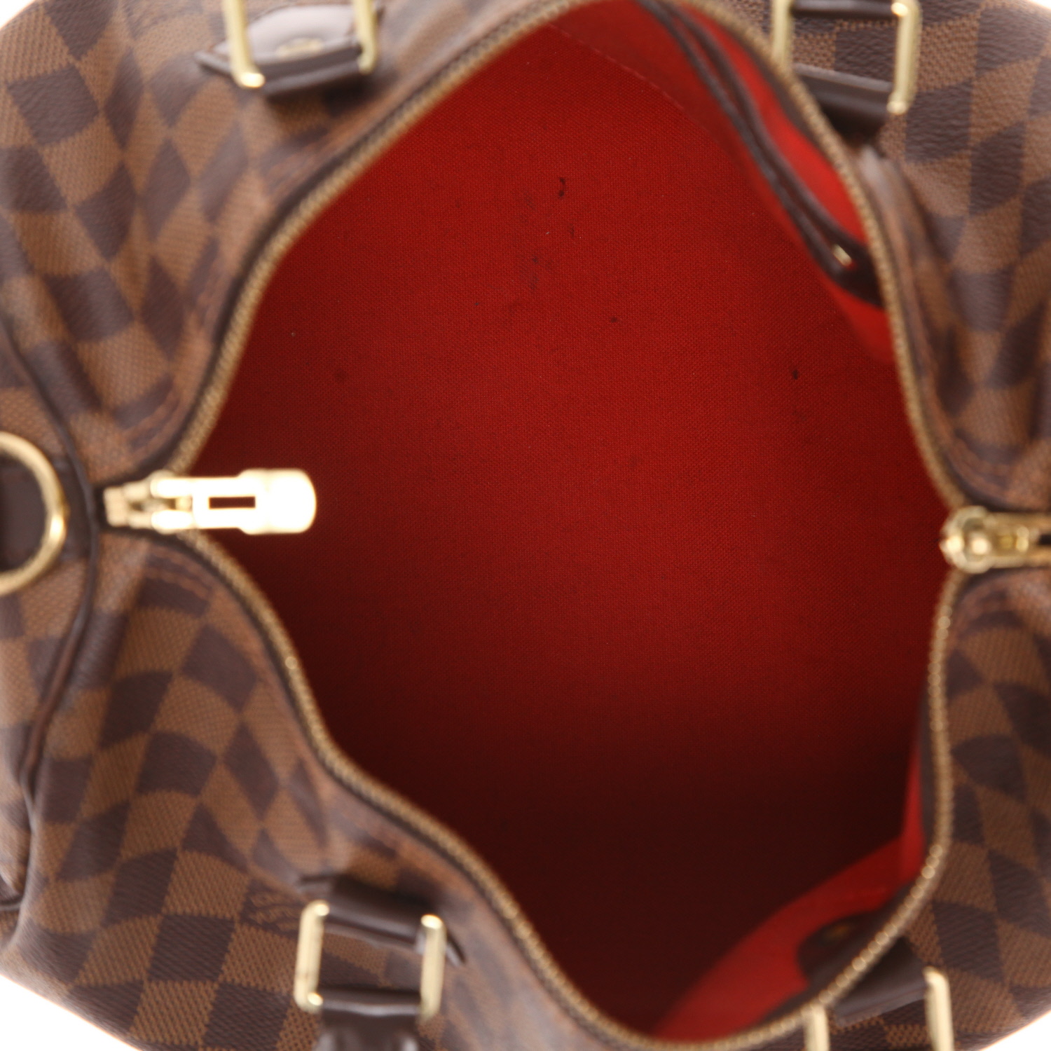 Louis Vuitton Speedy 30 handbag in Ebène Damier canvas and brown leather - Detail D3
