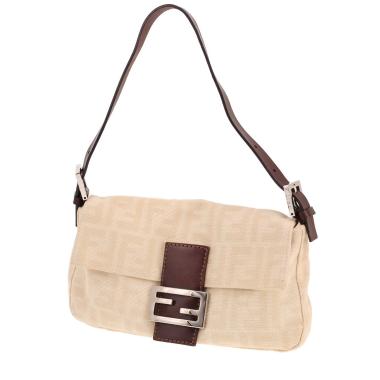 Bolso Fendi «Baguette» de lona con monograma en color crema y piel marrón