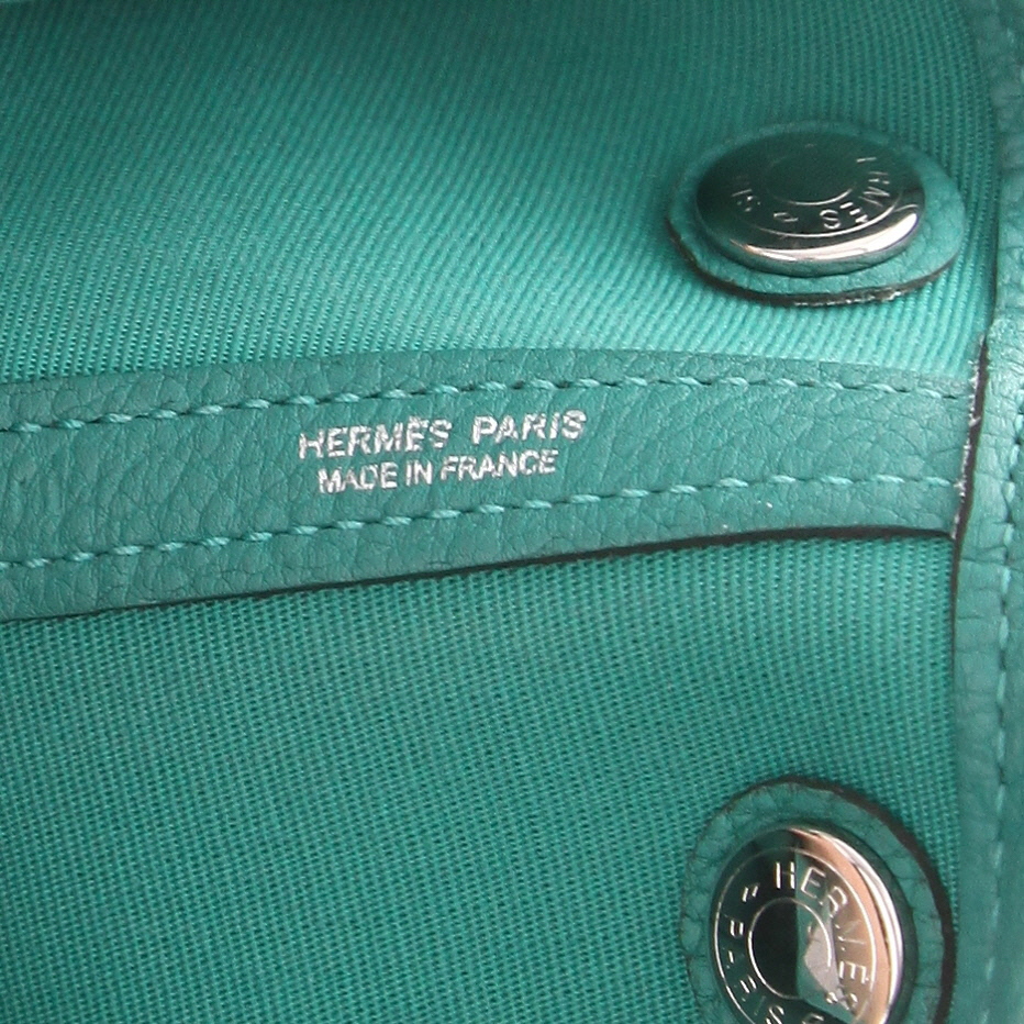 Borsa Hermès Garden Party da 30 cm in tela e pelle verde - Detail D2