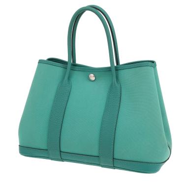 Sac à main Hermès  Garden Party 30 cm en toile et cuir verte
