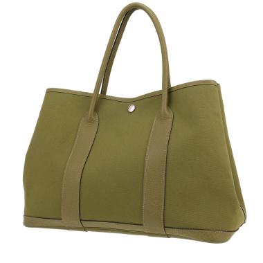 Bolso de mano Hermès  Garden Party 36 cm en lona y cuero verde Chartreuse