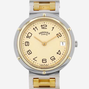 Montre Hermès Clipper en plaqué or et acier Vers 2000