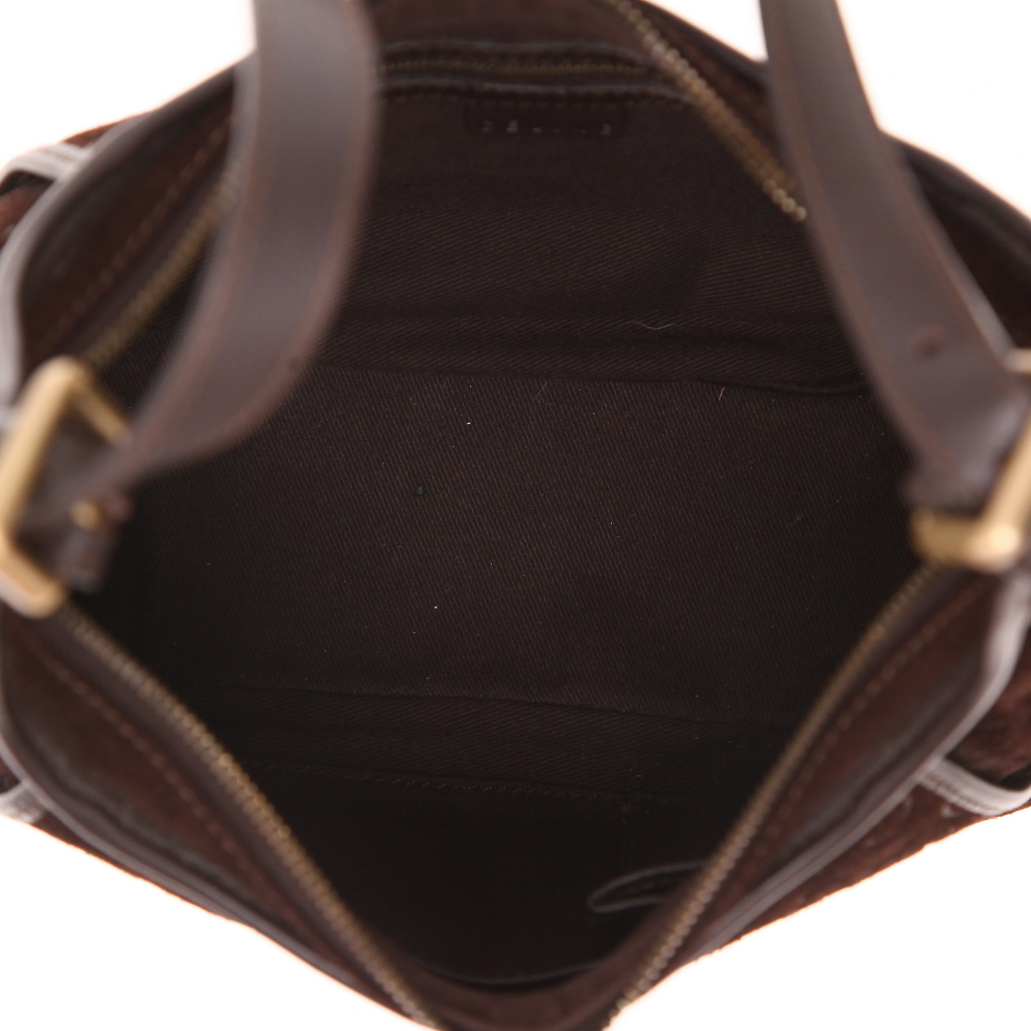 Celine   handbag  in brown Veau velours  and brown leather - Detail D3