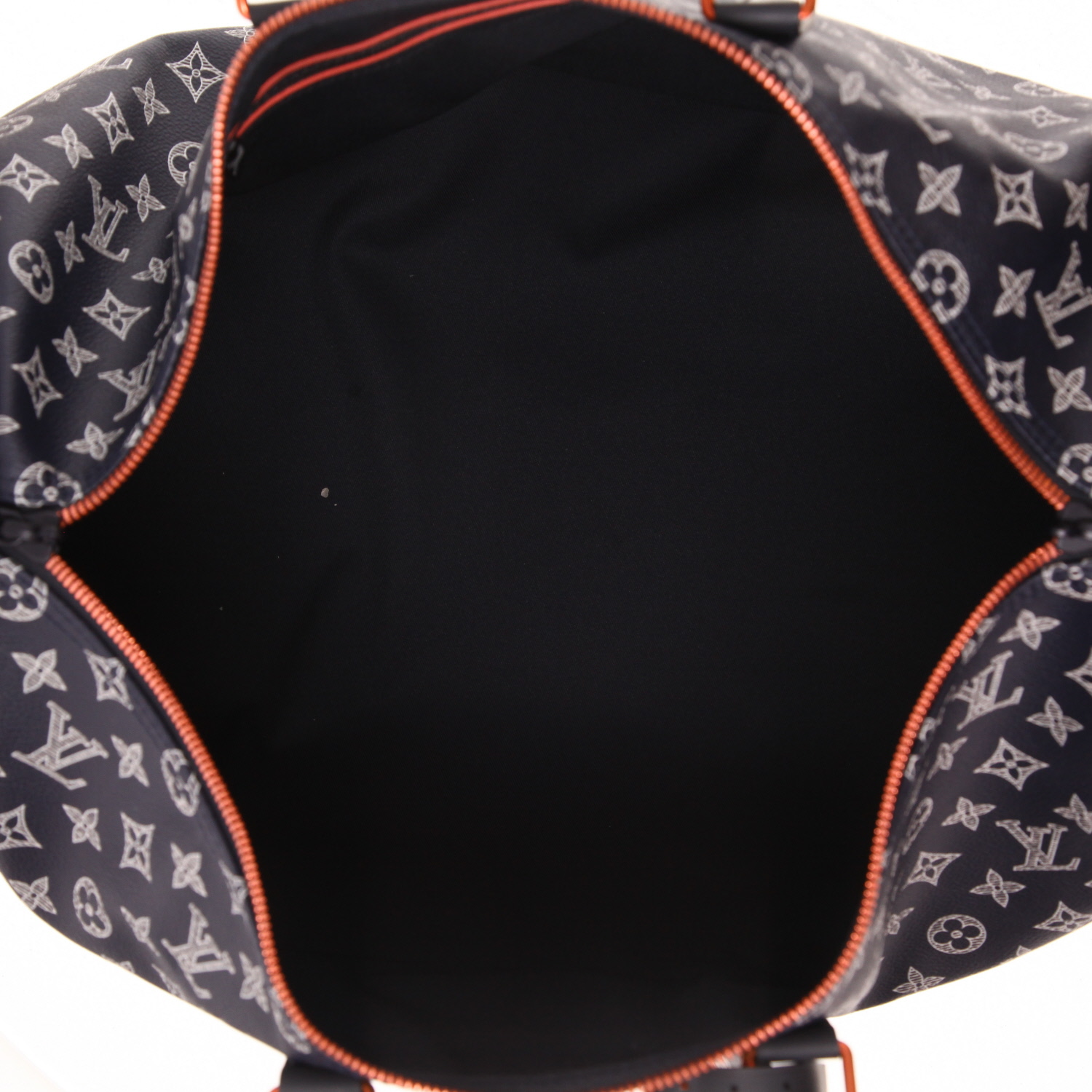 Borsa da viaggio Louis Vuitton  Keepall Editions Limitées in tela monogram blu bianca e rossa e pelle blu - Detail D3