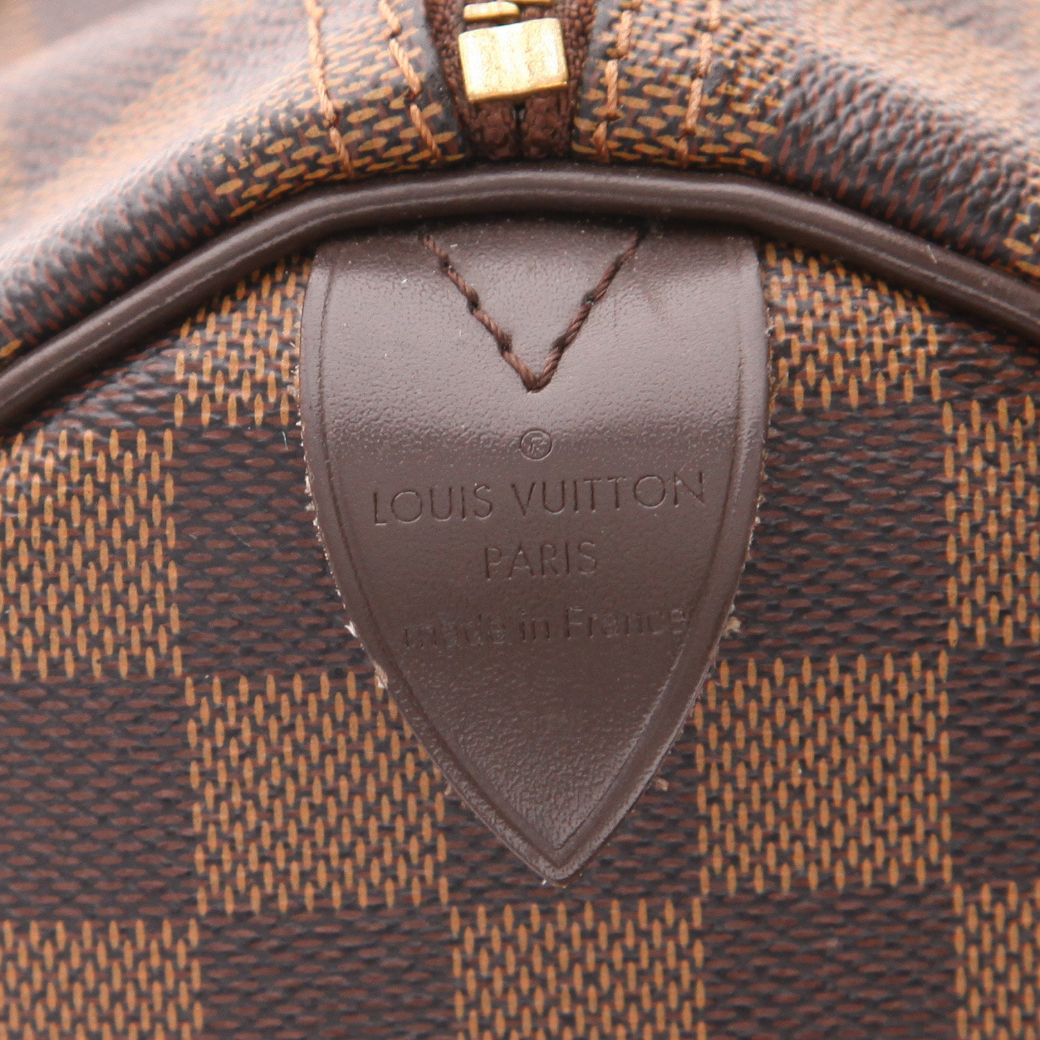 Louis Vuitton  Speedy 30 handbag  in ebene damier canvas  and brown leather - Detail D2